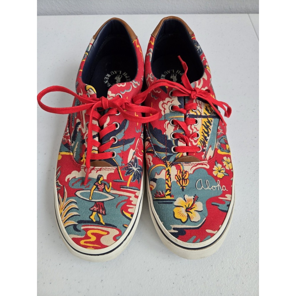 Polo Ralph Lauren Men's 10.5D Thorton III Canvas Aloha Hawaiian Lace Up Flats